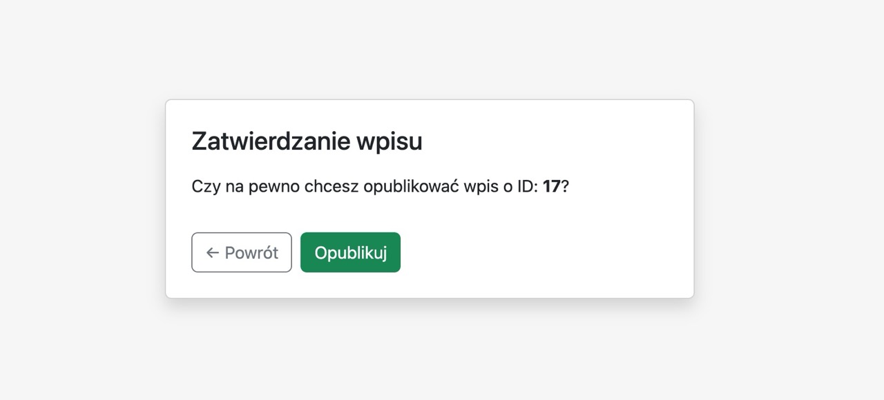 Strona zatwierdzania wpisu